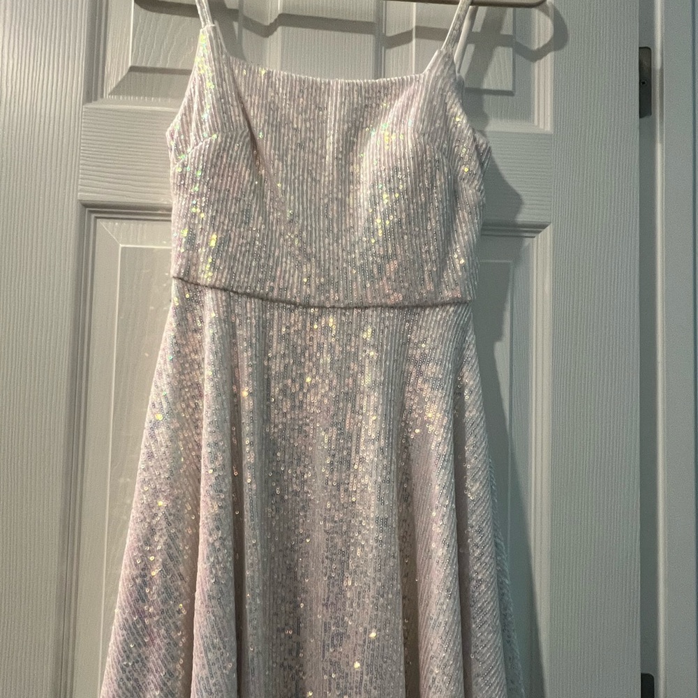 Morgan & Co. Silver Sequin A-Line Prom Dress